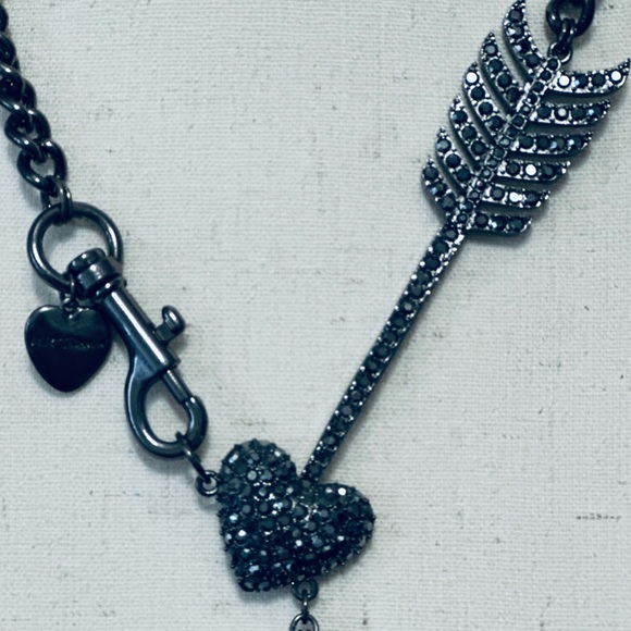 Betsey Johnson Heart Chain Necklace 20" Cupid Arrow Long Layered Icy Crystal - Picture 3 of 9